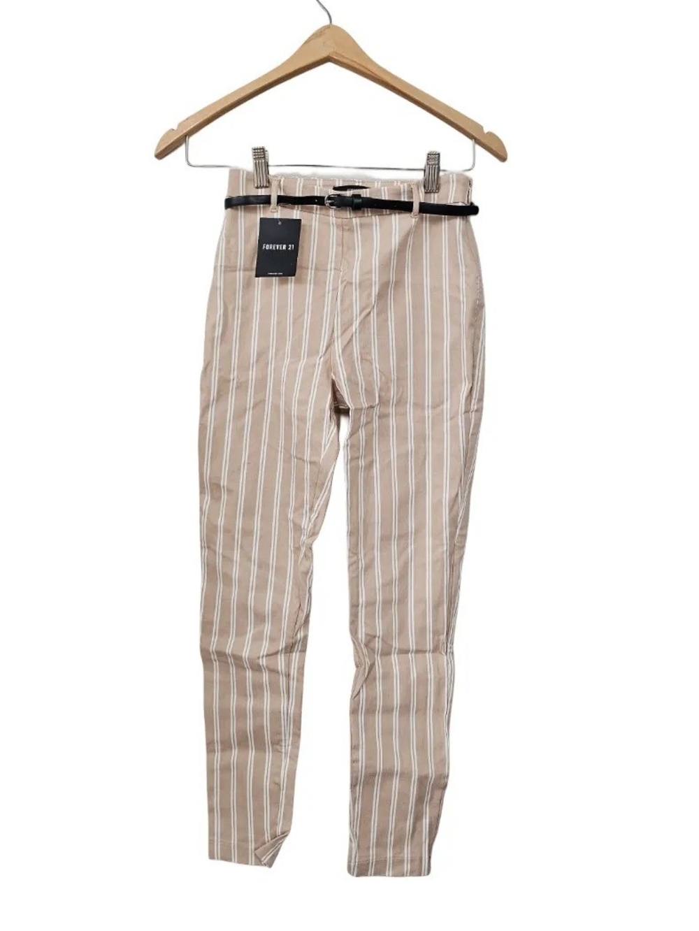 Forever 21 Beige & White Striped Cropped Pants